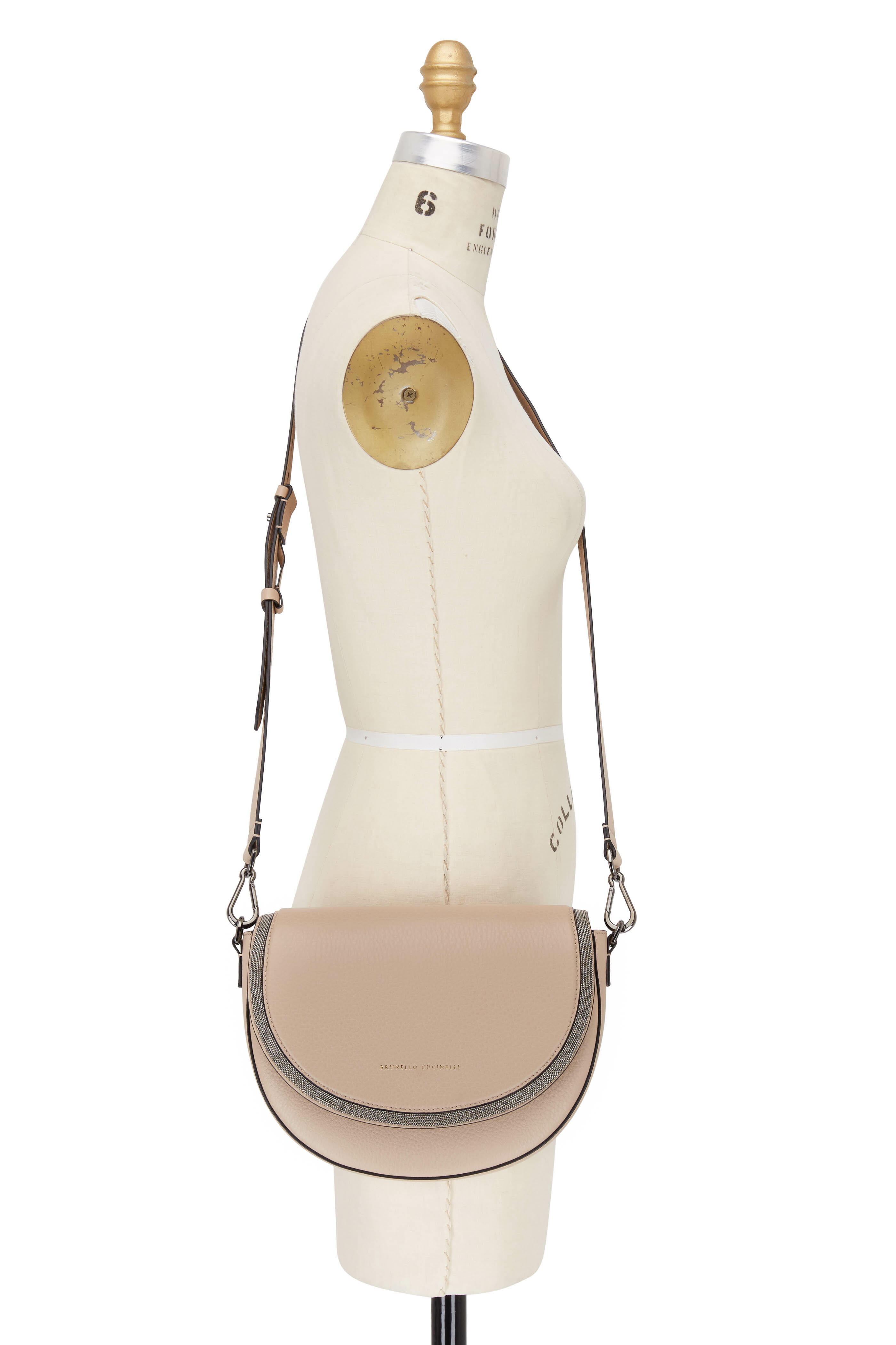 ショルダーバッグ・ポシェット BRUNELLO CUCINELLI BEIGE LEATHER SHOULDER BAG Brunello Cucinelli - Beige Pebbled Leather Half Moon Monili