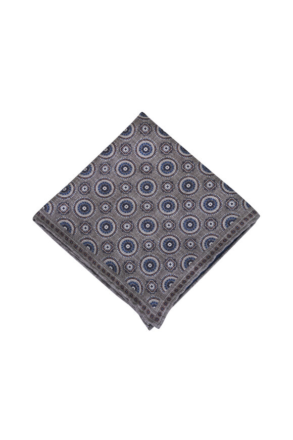 Brunello Cucinelli Blue & Gray Double Sided Silk Pocket Square - view 1