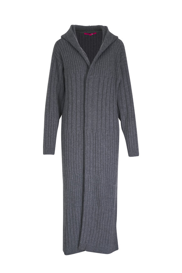 The Elder Statesman Dark Gray Hooded Cashmere Wrap Coat