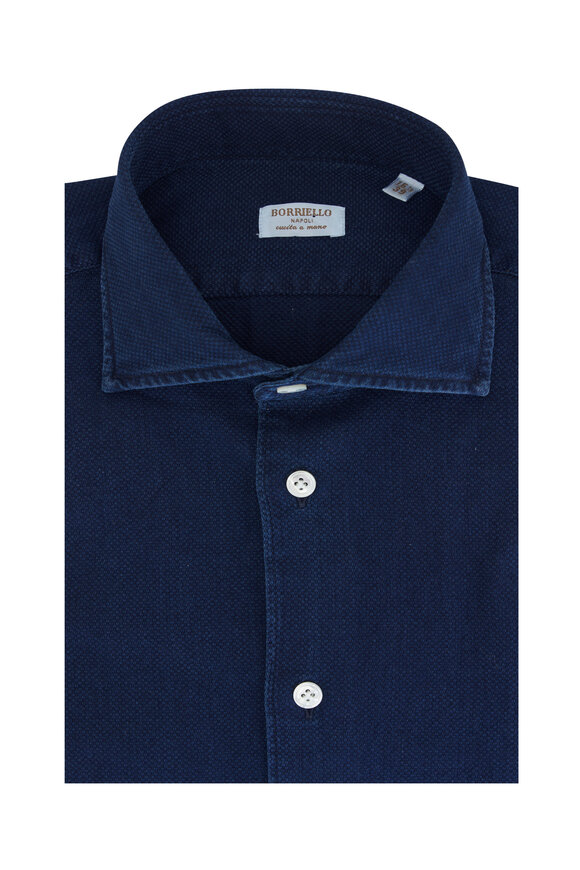 Borriello - Navy Textured Cotton Dress Shirt