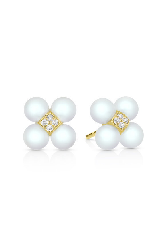 Paul Morelli 18k Yellow Gold Pearl & Diamond Stud