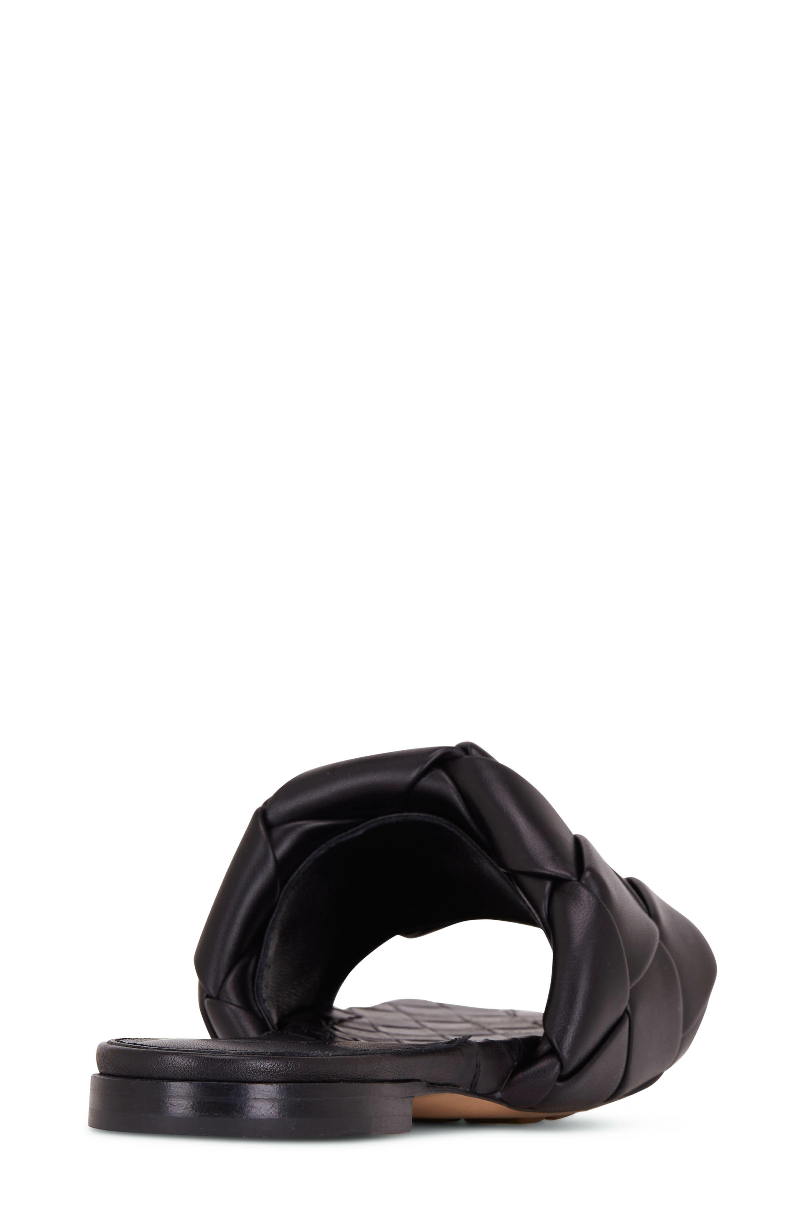 Bottega Veneta - Lido Maxi Black Woven Leather Flat Slide