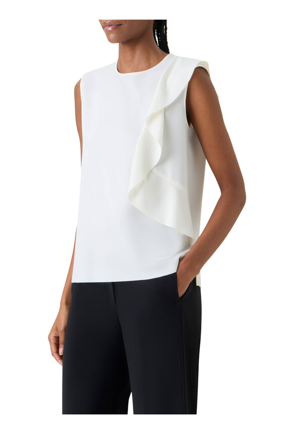 Akris Punto Cream Flounce Laser Cut Crepe Blouse - view 4