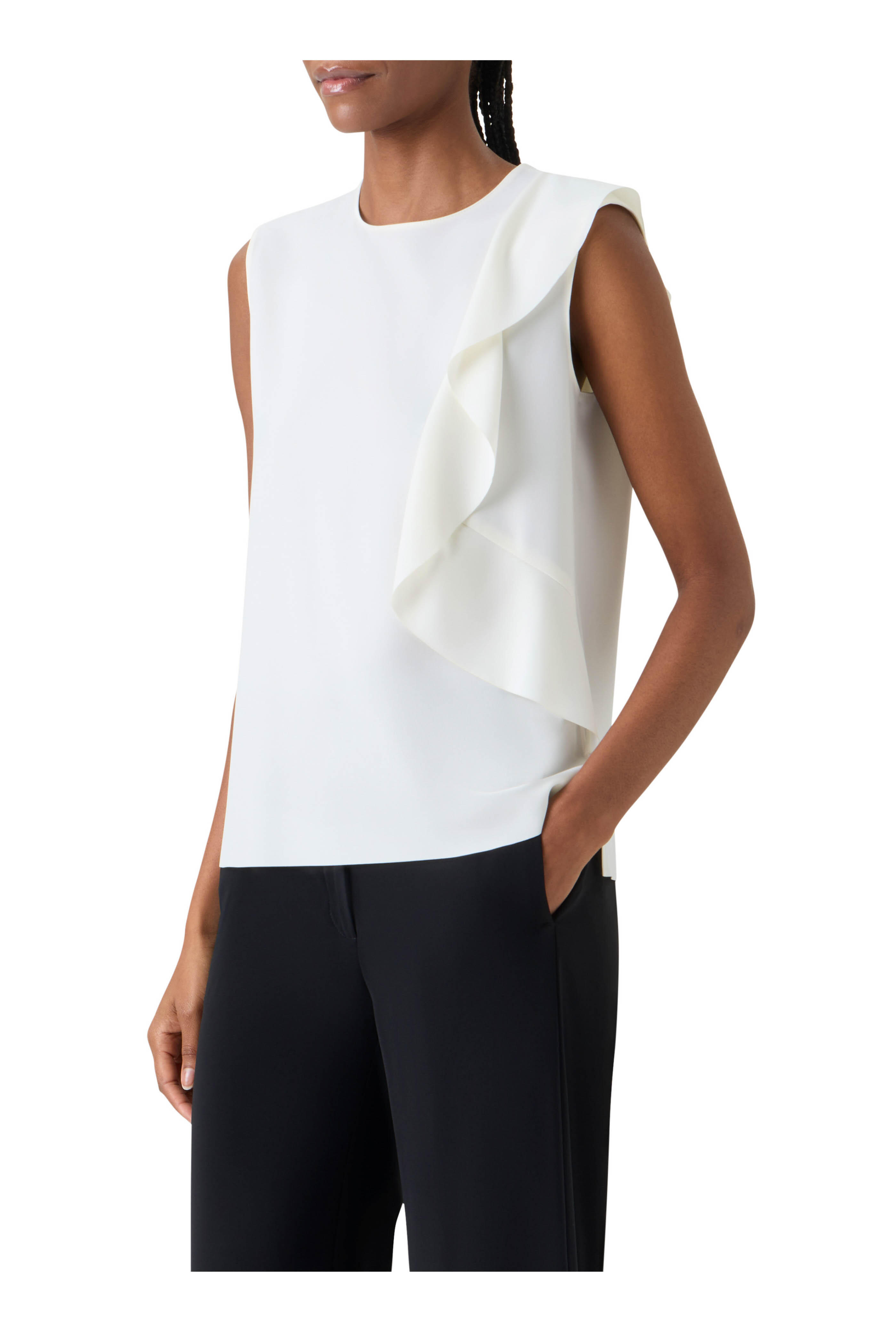 Akris Punto - Cream Flounce Laser Cut Crepe Blouse - view 4