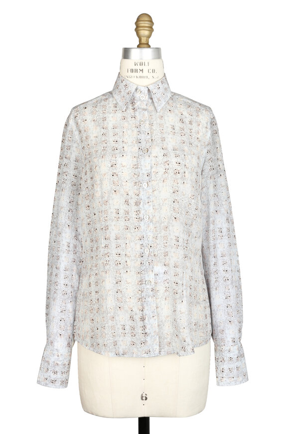 Kiton - Beige Abstract Print Silk Blouse