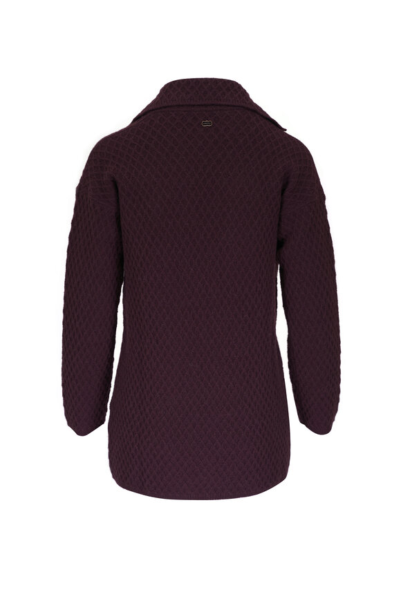 Agnona - Honeycomb Knit Brown V-Neck Sweater 