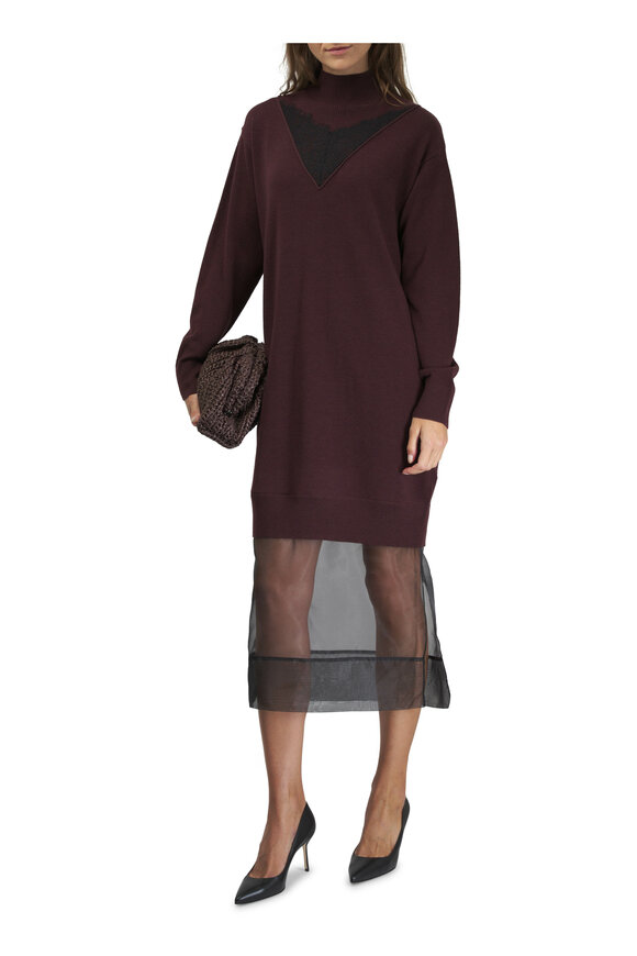 3.1 Phillip Lim - Dark Berry Long Sleeve Lace Mockneck Midi Dress