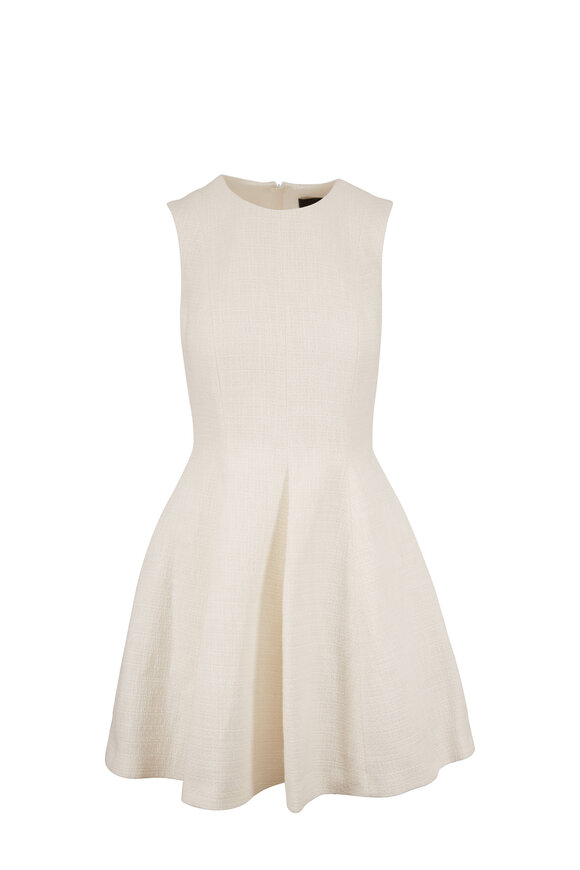 Paule Ka - White Textured Fit & Flare Sleeveless Dress