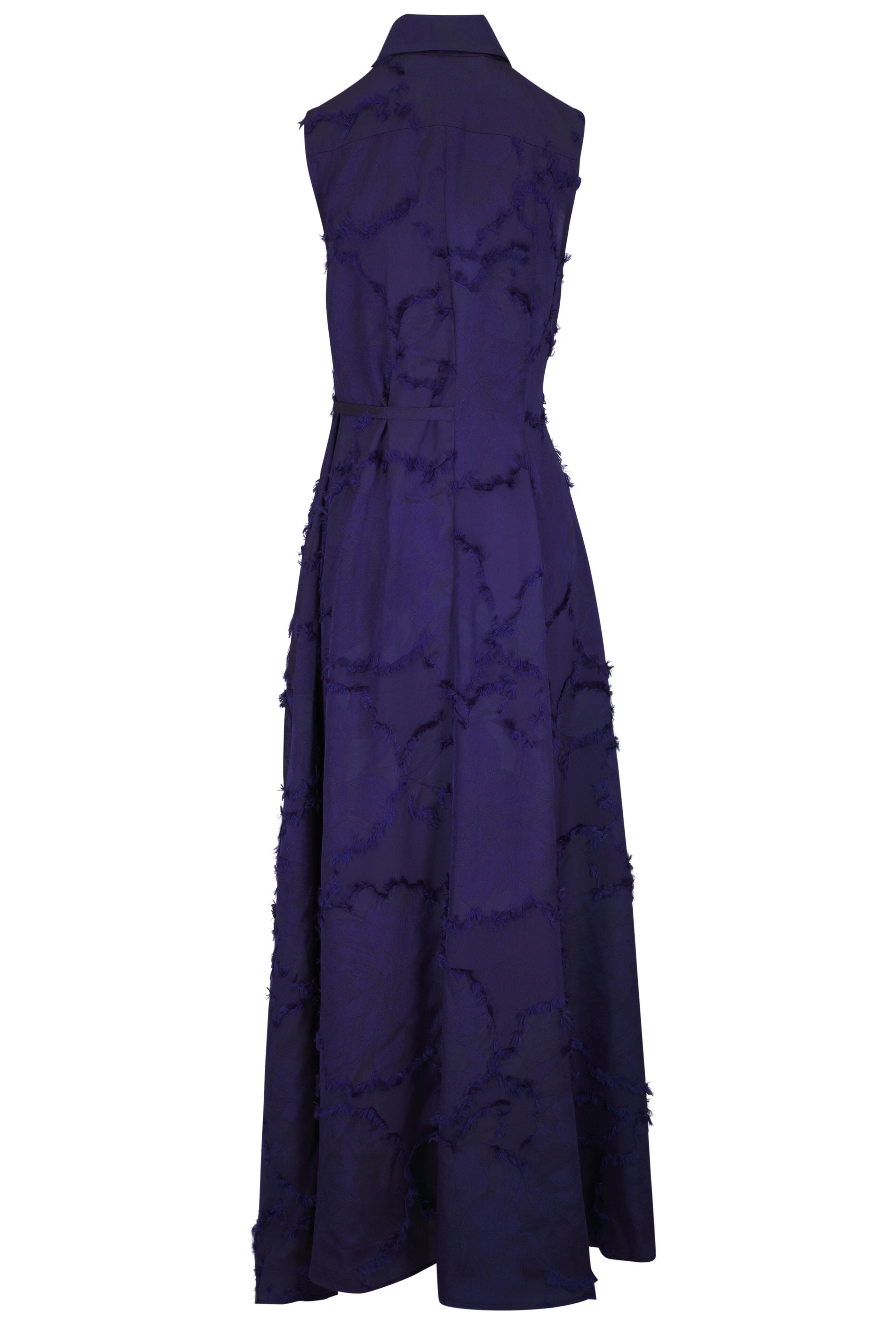 Talbot Runhof - Royal Navy Blue Fil Coupé Satin Shirtdress