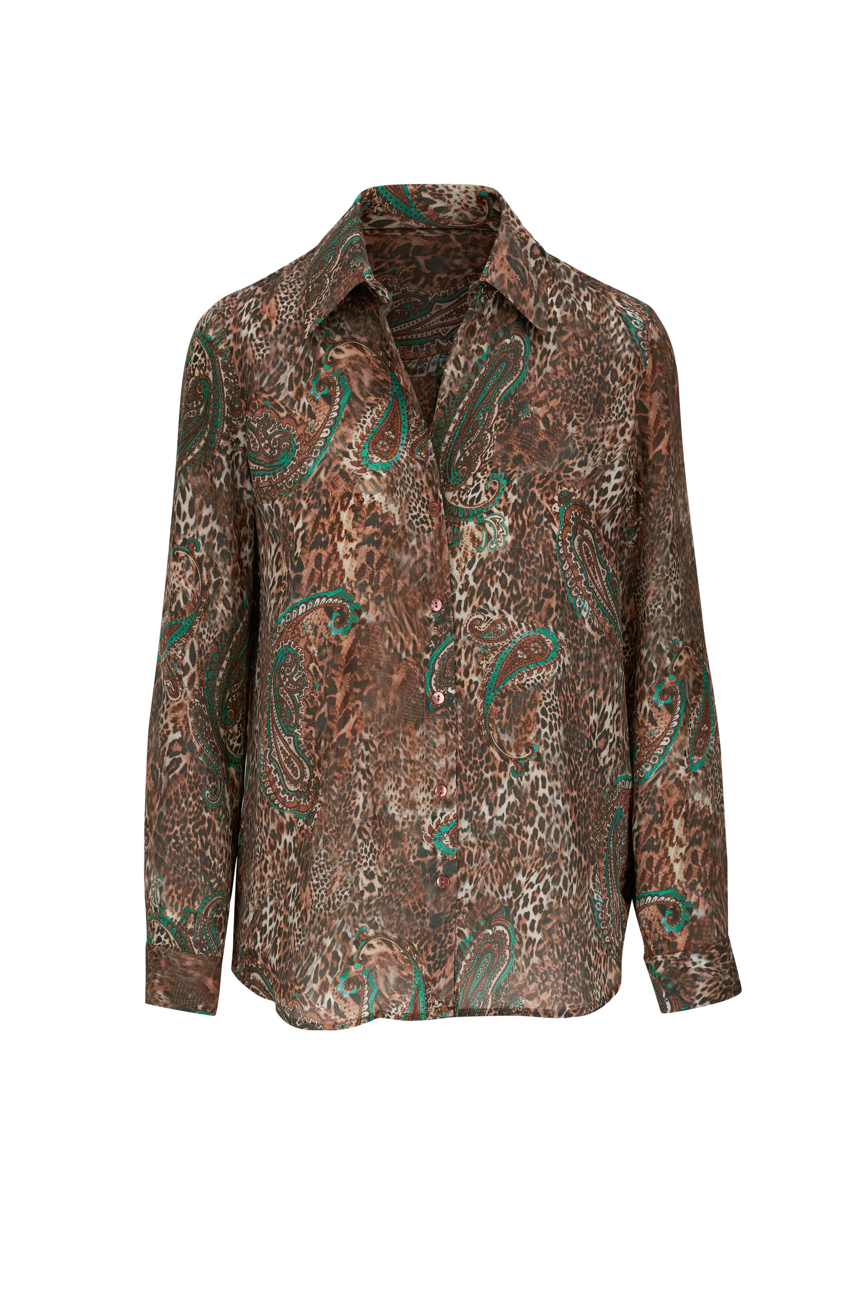 L'Agence - Nina Brown & Sage Valencia Silk Blouse