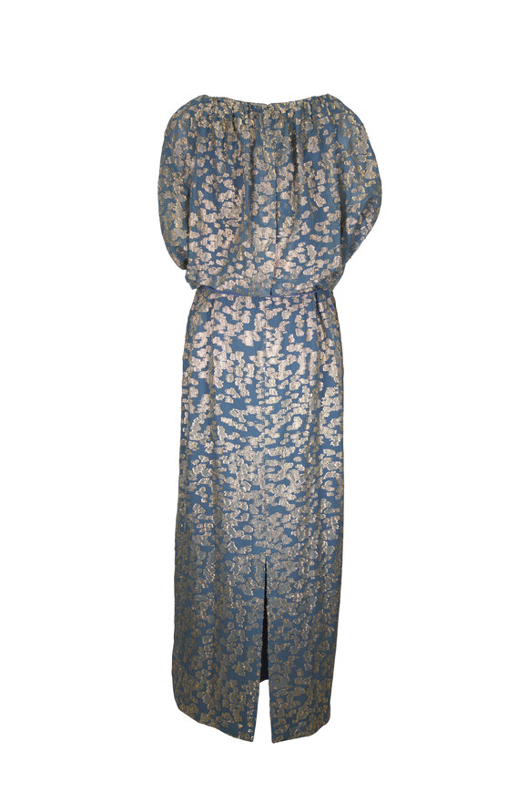 Lafayette 148 New York - Slate Blue Metallic Floating Leaves Blouson Gown