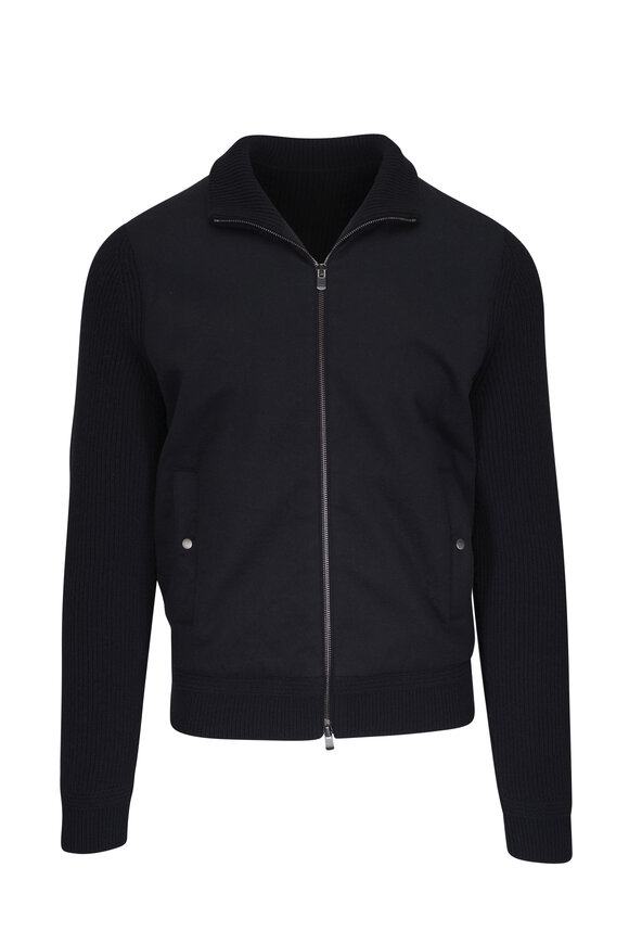 Agnona Black Hybrid Cashmere Full Zip Jacket