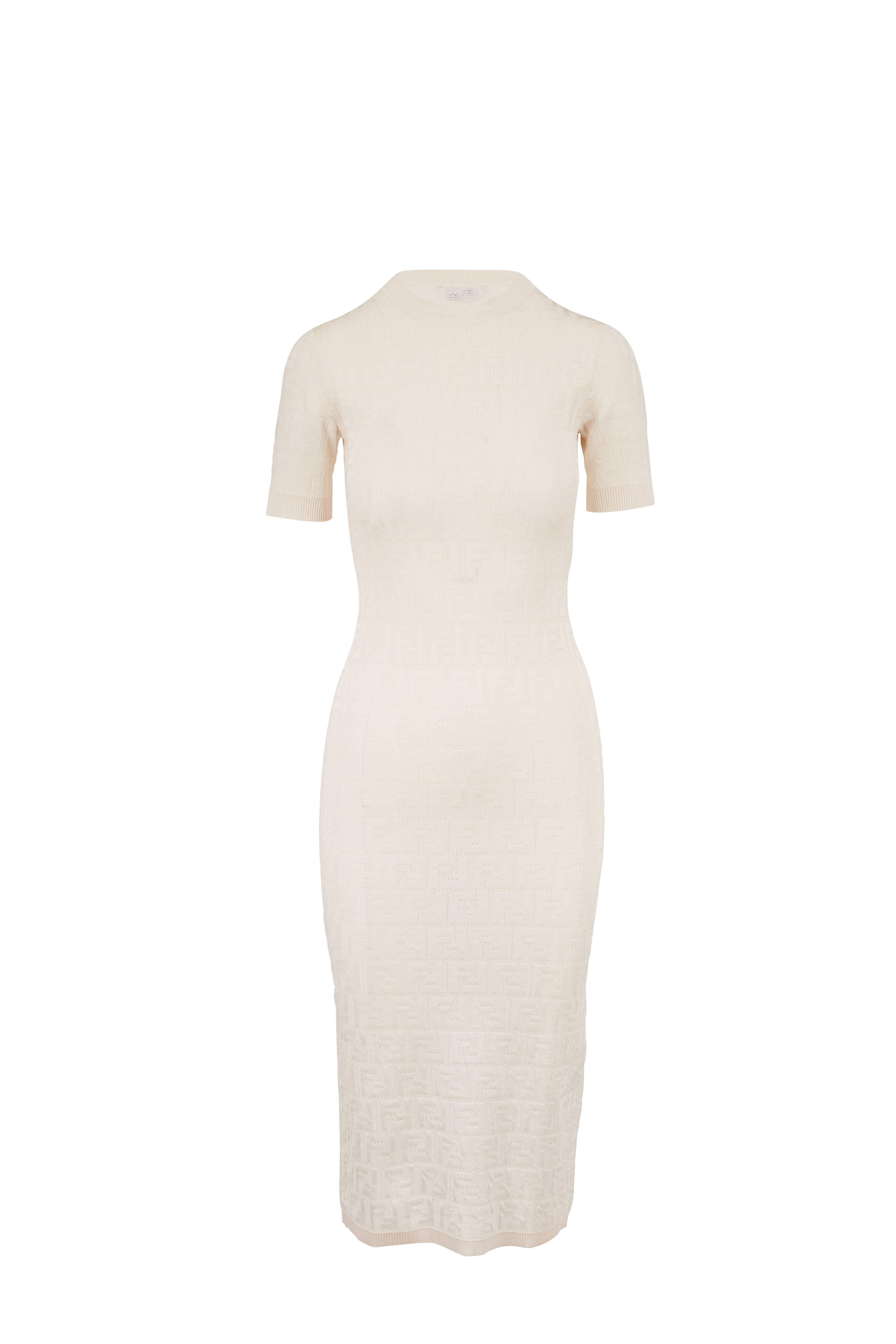 Fendi - White Stretch Cotton FF Short Sleeve Knit Dress