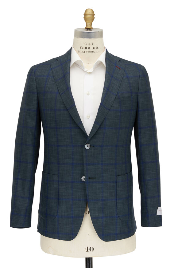 Samuelsohn - Michael2 Green & Blue Plaid Wool & Silk Sportcoat