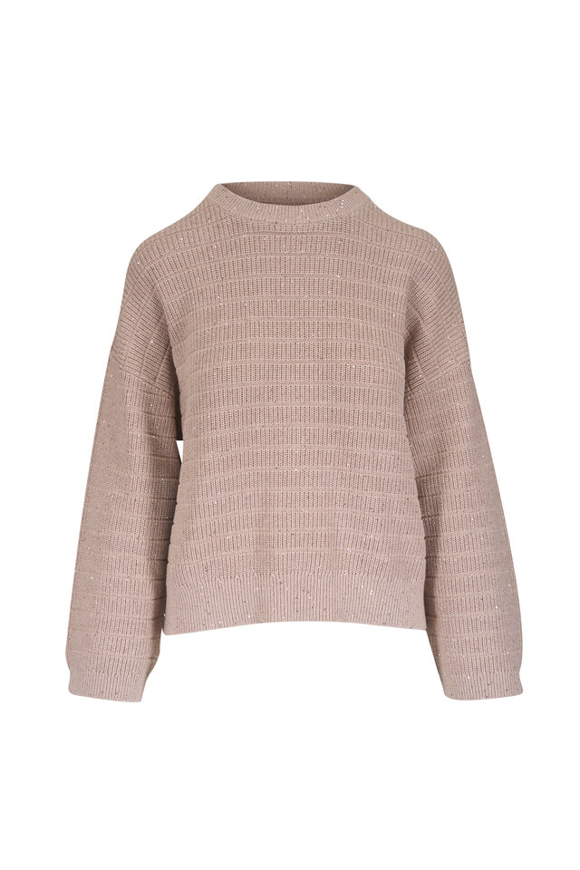 Brunello Cucinelli - Brown Stripe Cotton Embellished Collar