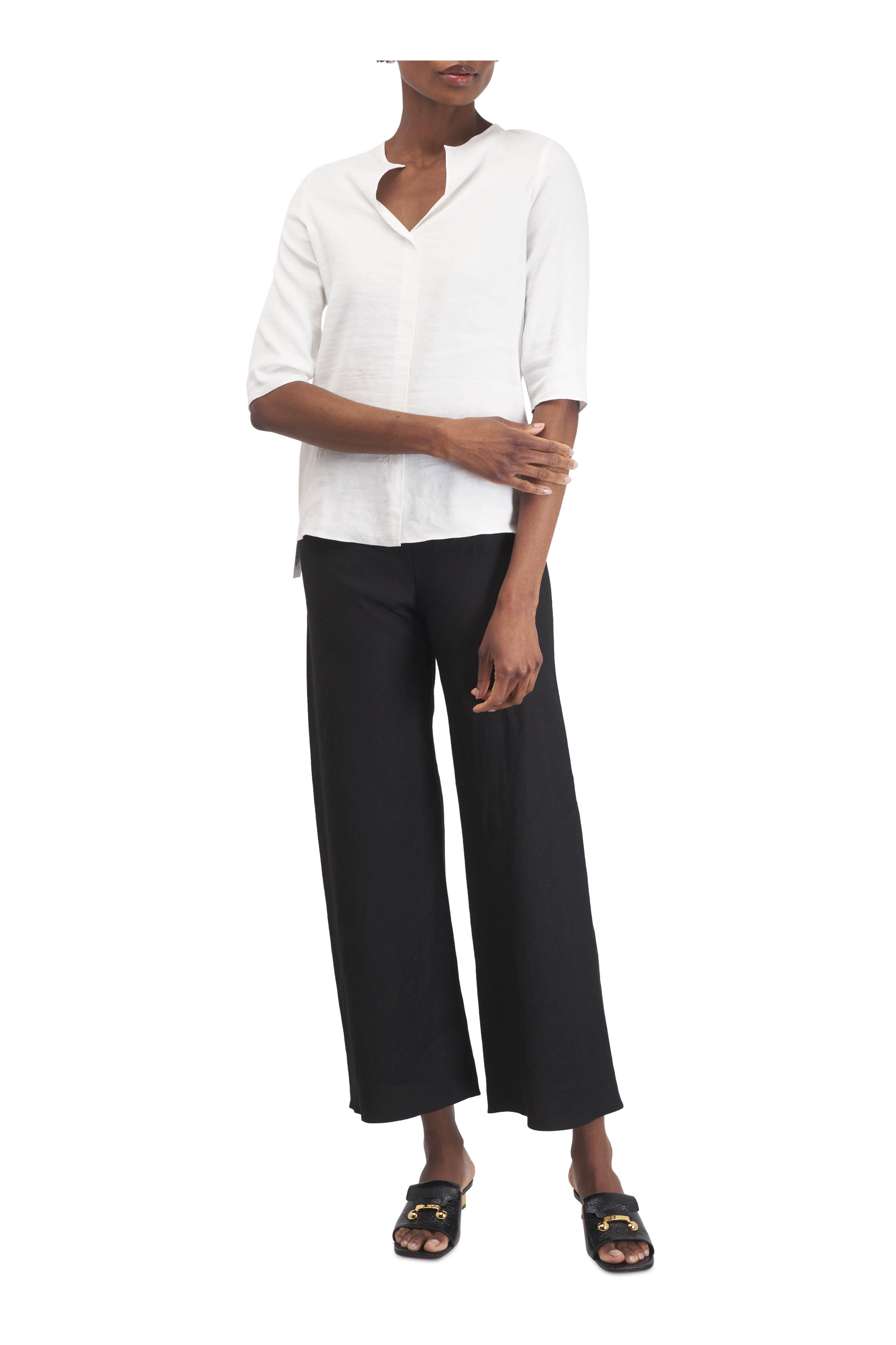 Peter Cohen - 2084 Black Stretch Linen Cropped Pant
