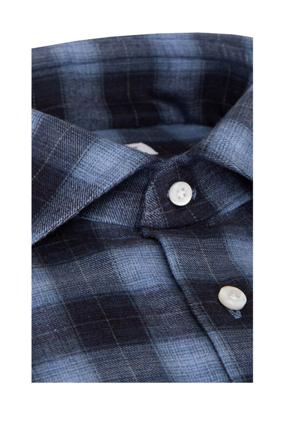 Cesare Attolini Dark Blue Plaid Sport Shirt - view 2