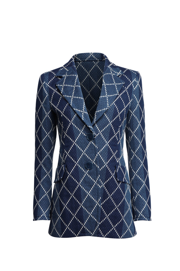 Akris Punto - Denim Blue Tweed Knit Twist Collar Blazer