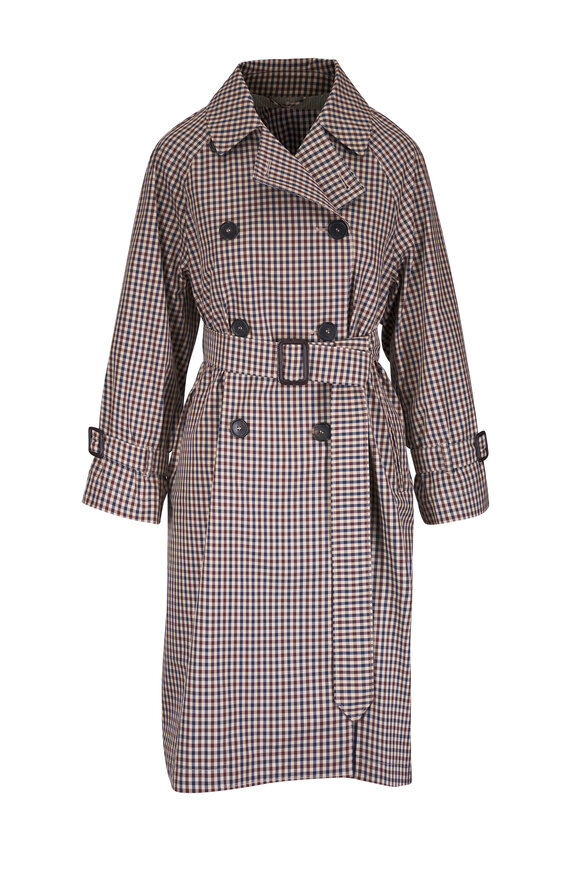 Max Mara Coffee Check Pattern Trench Coat
