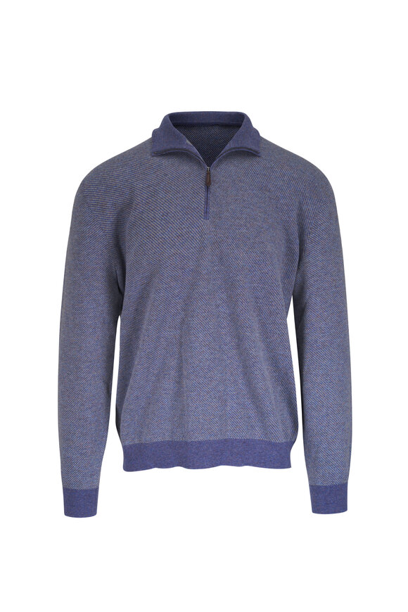 Loro Piana Roadster Stormy Sky Cashmere Quarter Zip Pullover - view 1