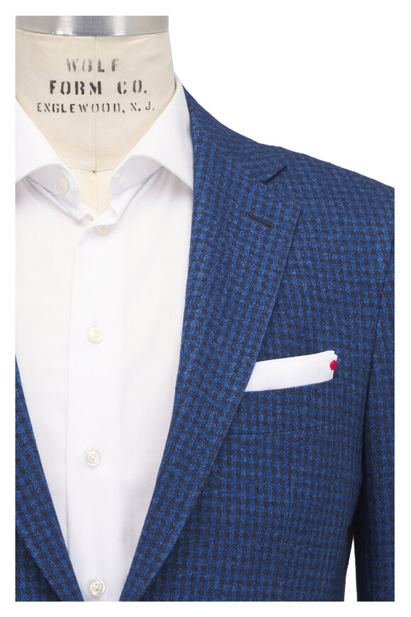 Kiton Navy Blue Check Silk & Cashmere Sportcoat - view 1