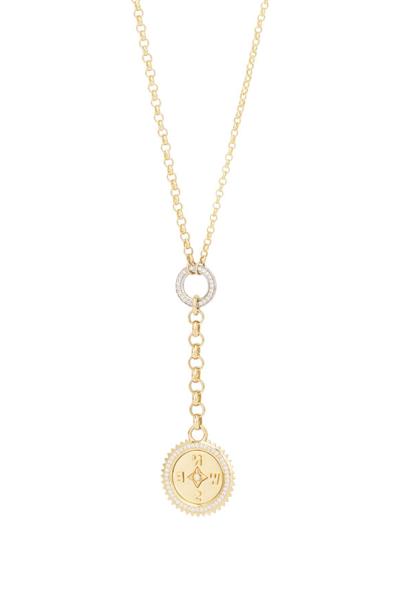 Foundrae 18k Yellow Gold Pave Diamond Compass Necklace - view 2
