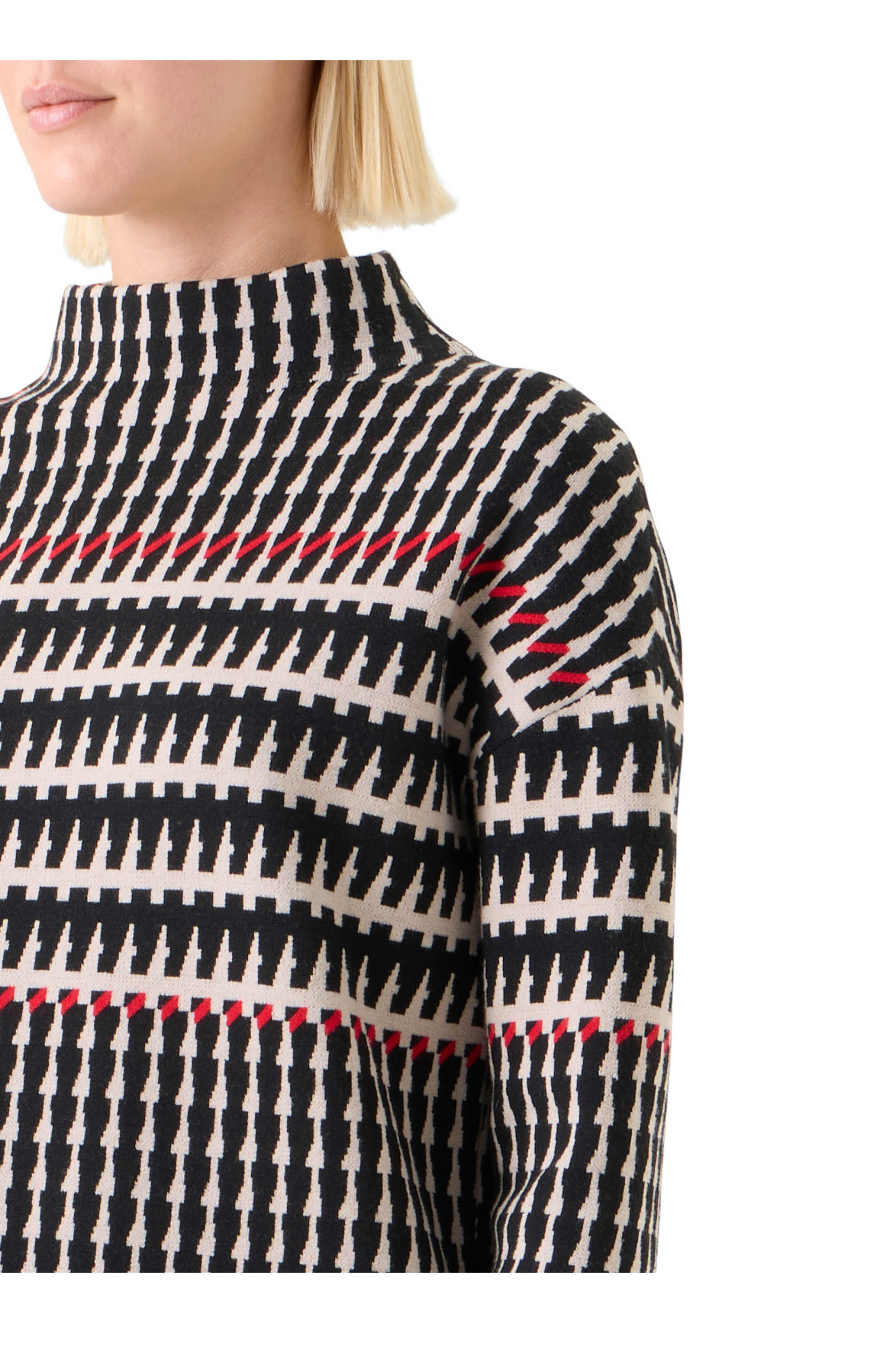 Akris Punto - Black, Cream & Vermilion Jacquard Knit Sweater