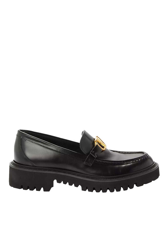 Valentino Garavani VLogo Signature Calfskin Loafer in Nero - view 2