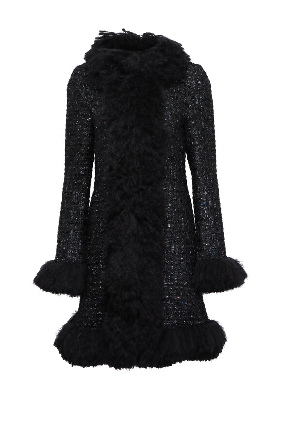 Giambattista Valli Black Fringe Tweed Long Coat