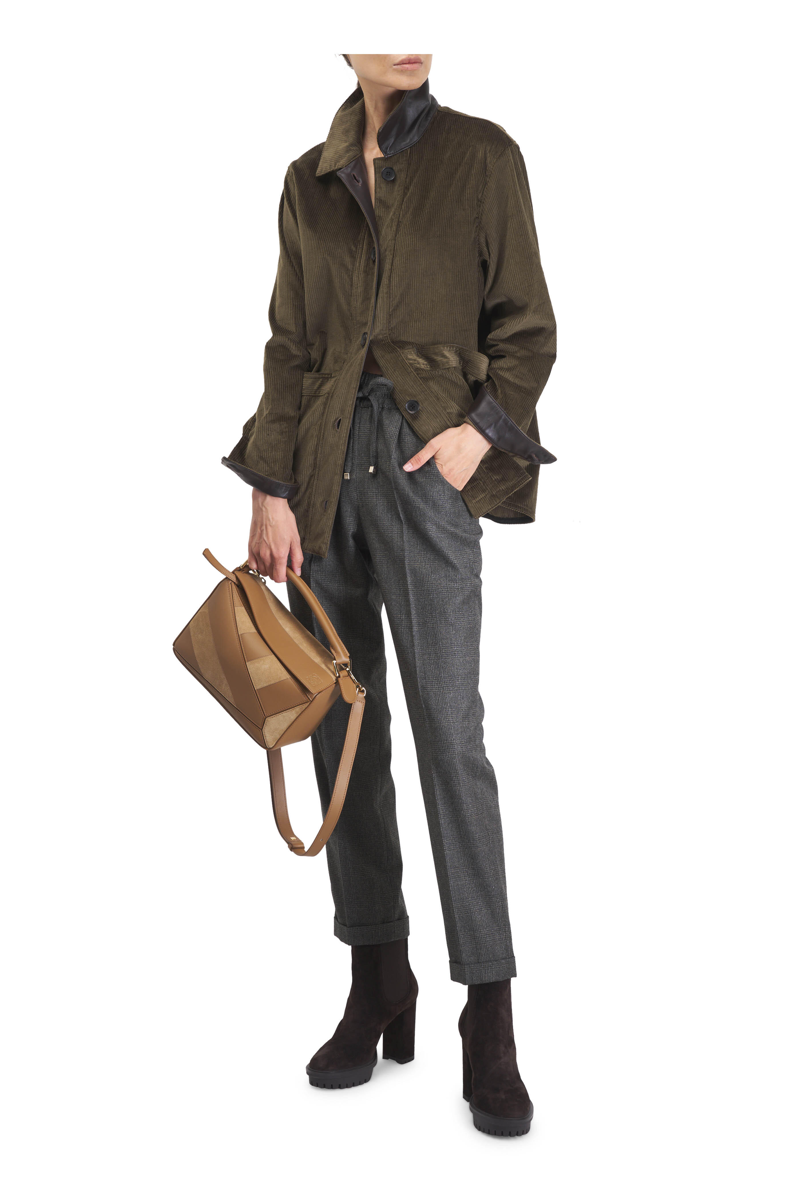 Loewe - Small Puzzle Oak Stripe Leather & Suede Bag