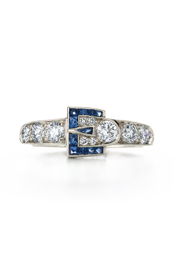 Kwiat - Vintage White Gold Sapphire Diamond Buckle Ring