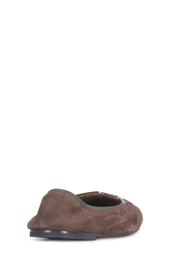 Khaite Zoe Chocolate Suede Patchwork Flat - view 7