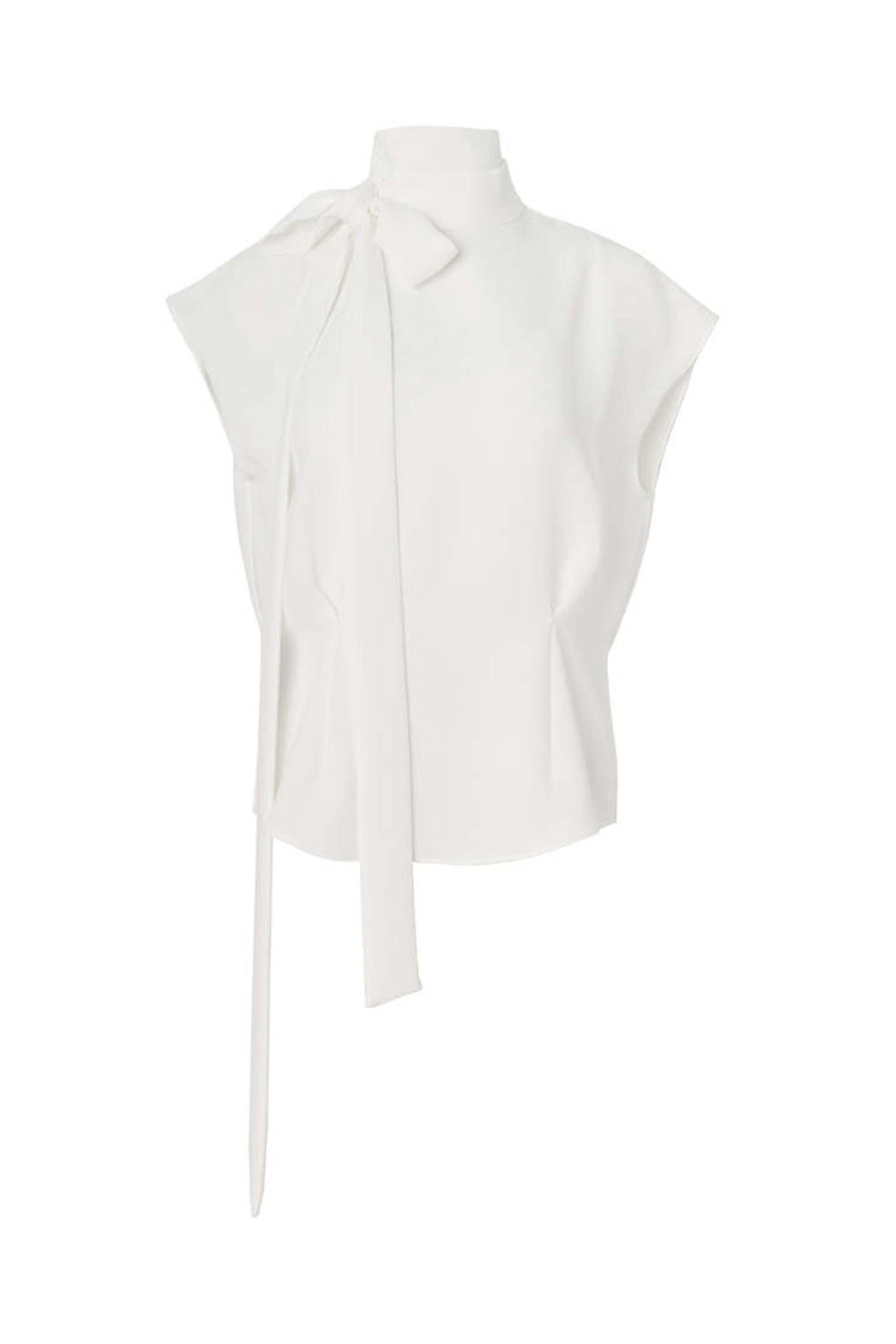 Edeline Lee - Ivory Georgette Tie Neck Blouse