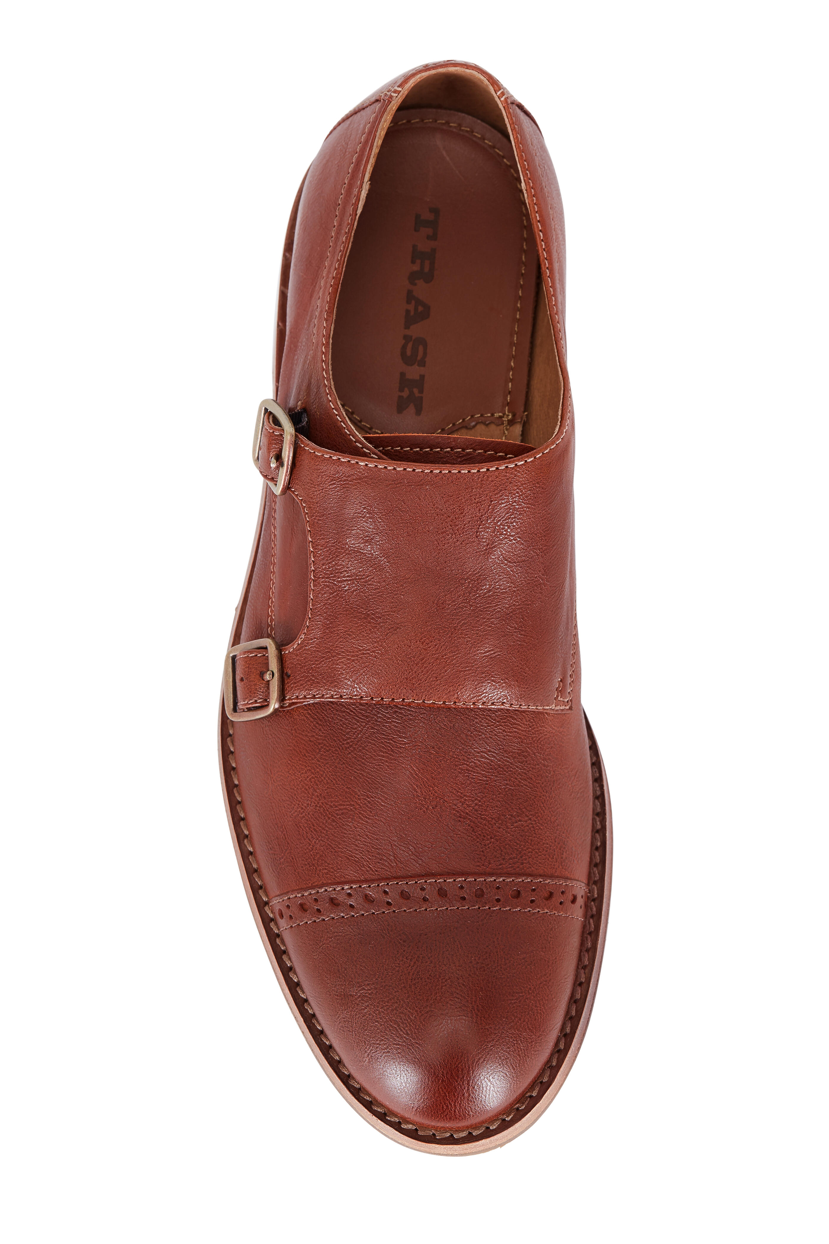 Trask Lathan Cognac Leather Double Monk Strap Shoe