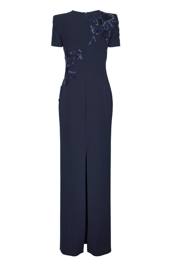 Naeem Khan Navy Hand Beaded Crepe Gown - view 2