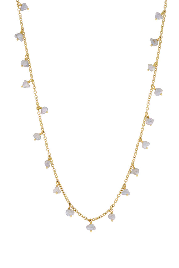 Caroline Ellen 20k Yellow Gold Pearl Fringe Necklace - view 2