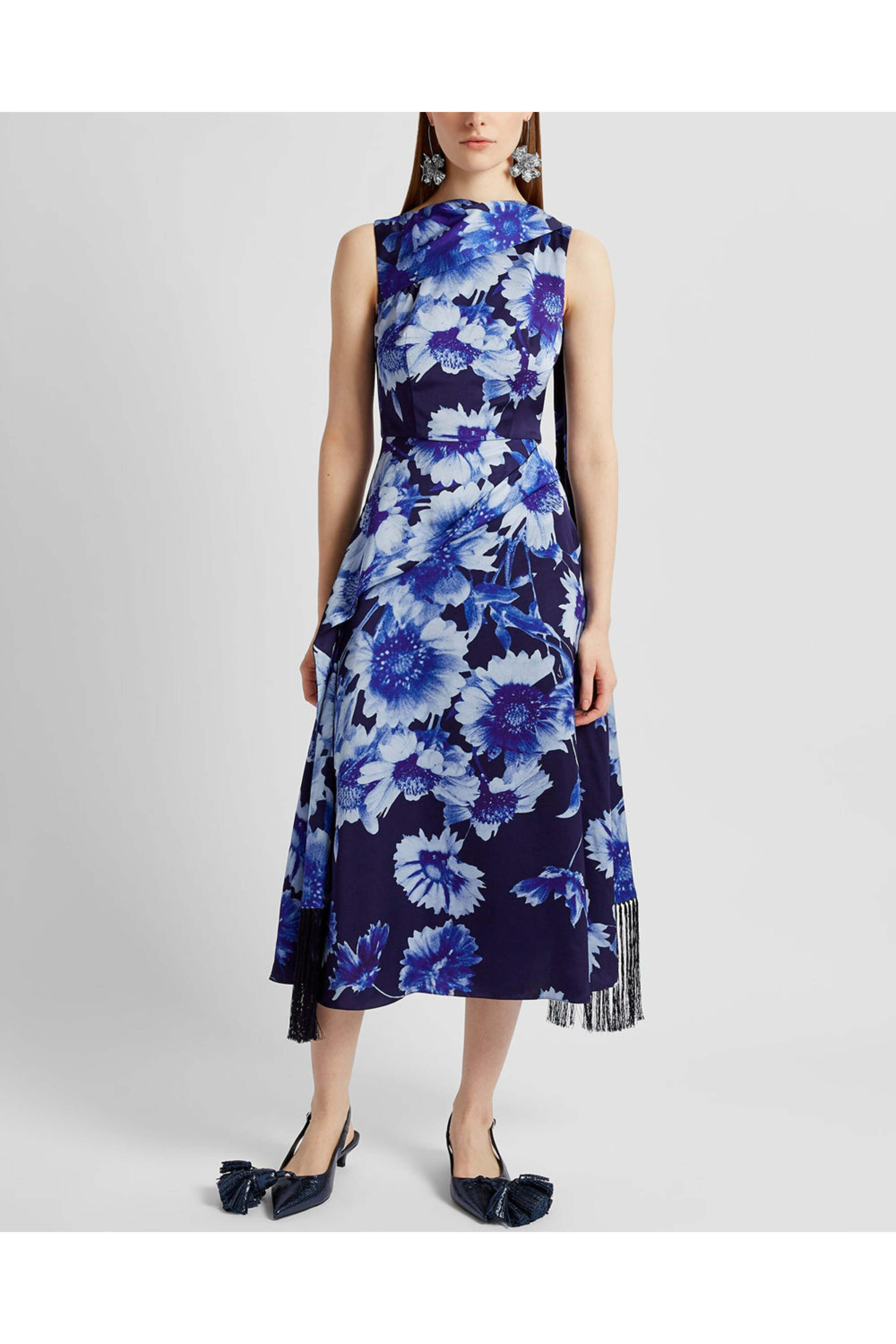 ワンピース ERDEM Woman Dress Blue PS25_D9_ITVS TROUBRIDGE FLORAL INDIGO Troubridge floral-print gathered stretch-jersey midi dress
