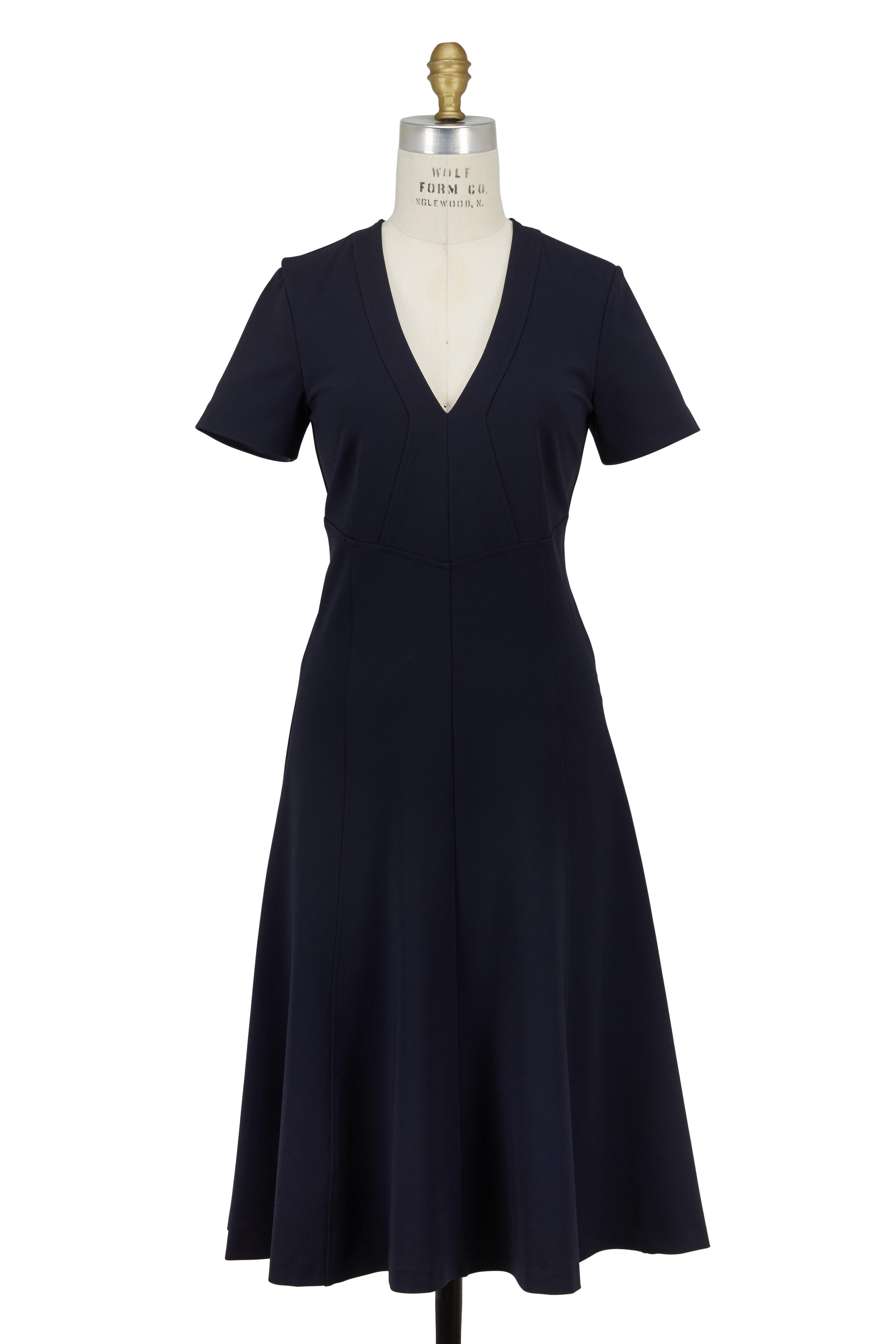 Derek Lam - Navy Blue Stretch Jersey V-Neck Dress