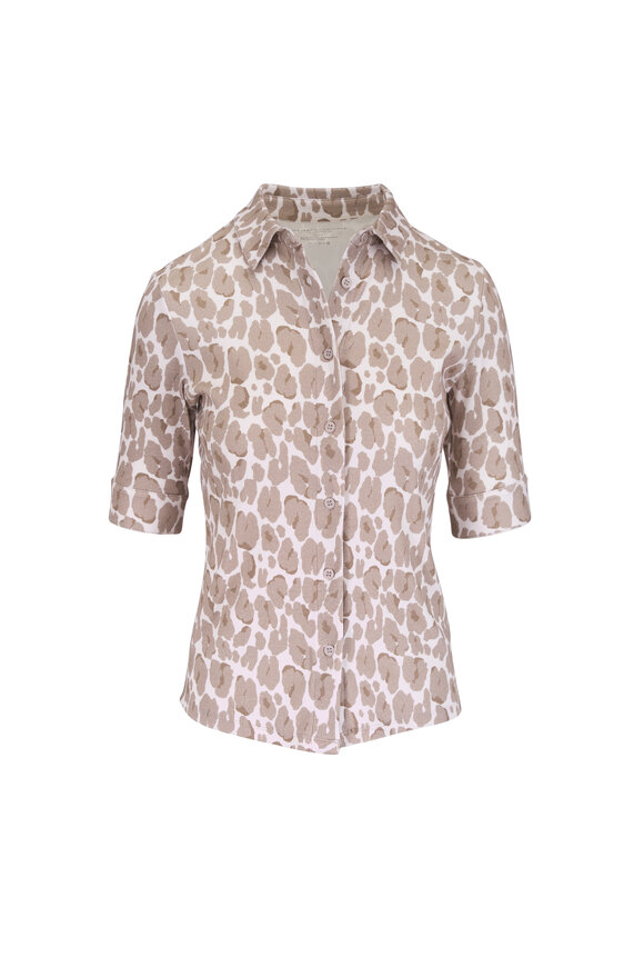 Majestic Multicolor Leopard Print Ribbed Button Up Blouse