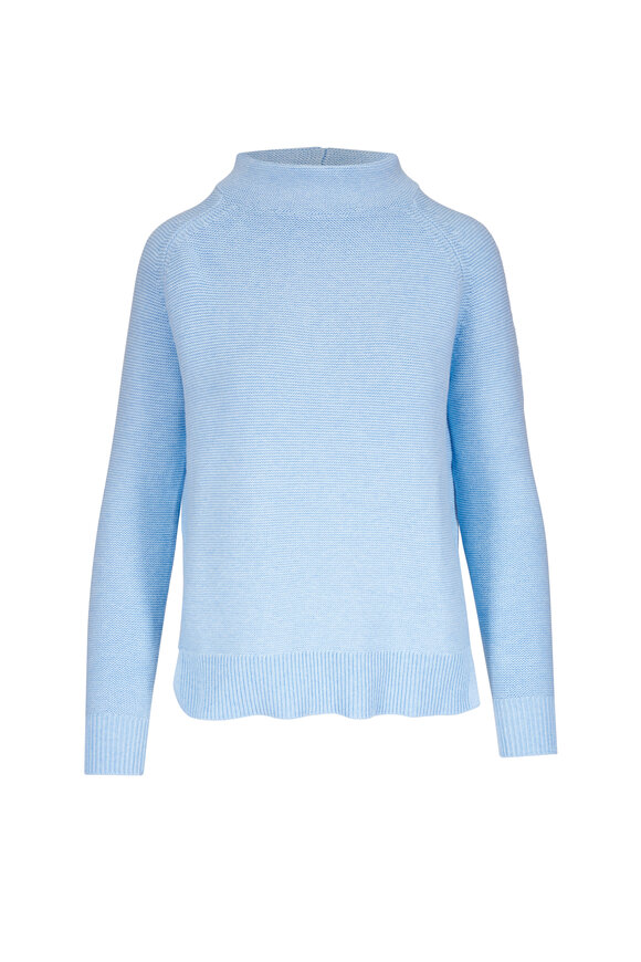 Kinross Surf Wave Blue Garter Stitch Funnel Neck Sweater