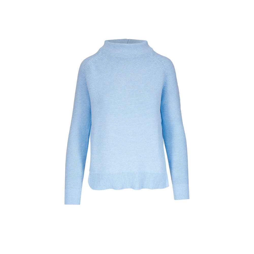 Kinross - Surf Wave Blue Garter Stitch Funnel Neck Sweater