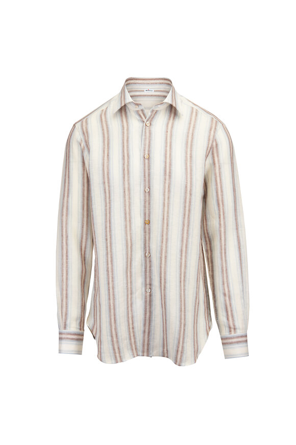 Kiton Off-White Wide Stripe Linen Sport Shirt - view 1
