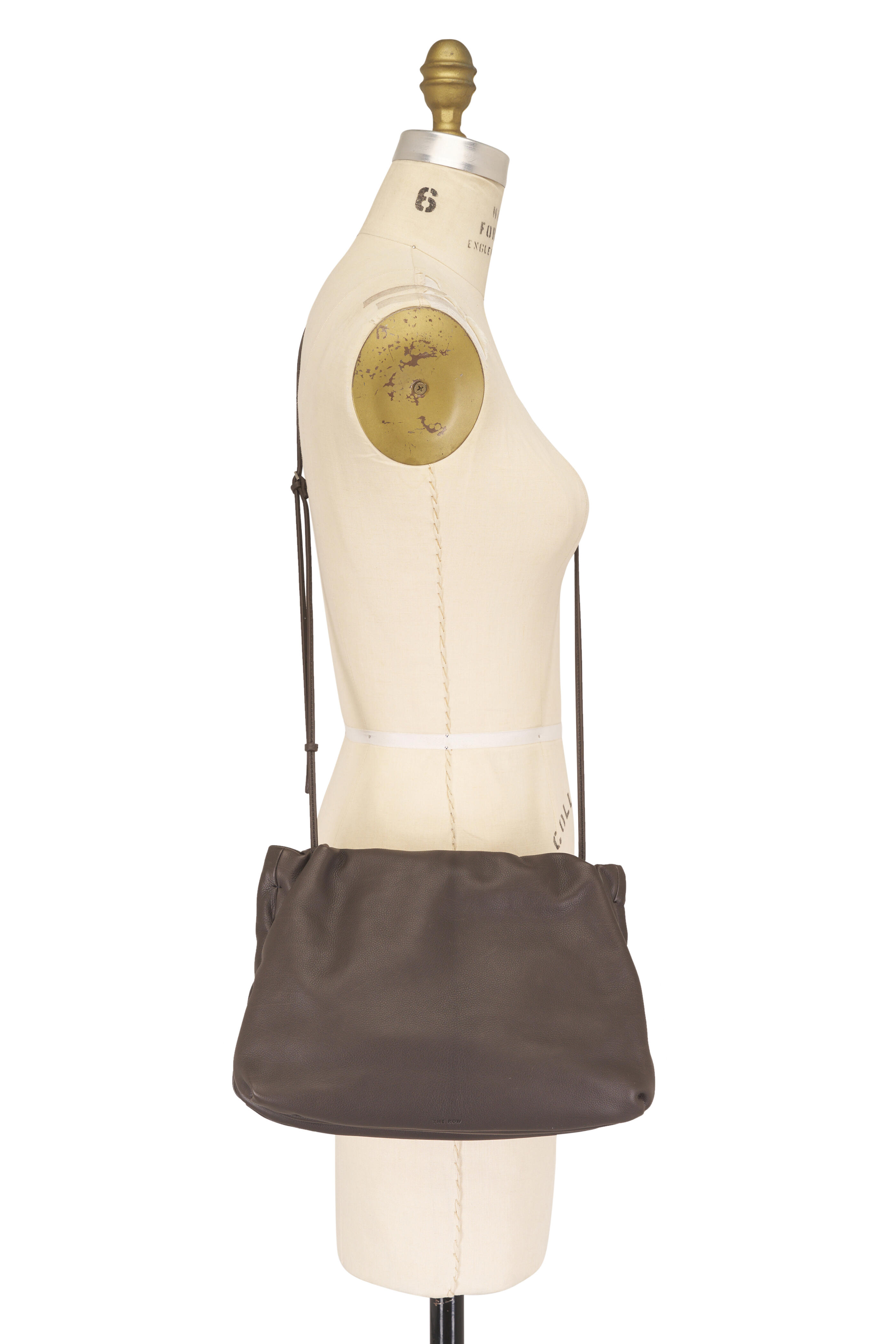 The Row - Large Bourse Taupe Leather Clutch - view 5
