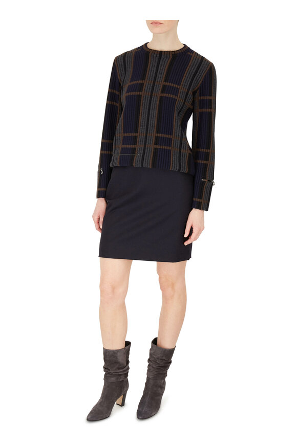 Akris - Navy Flannel Zip Pocket Pencil Skirt