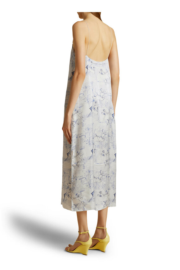 Khaite - Sicily Cream & Blue Satin Slip Dress 