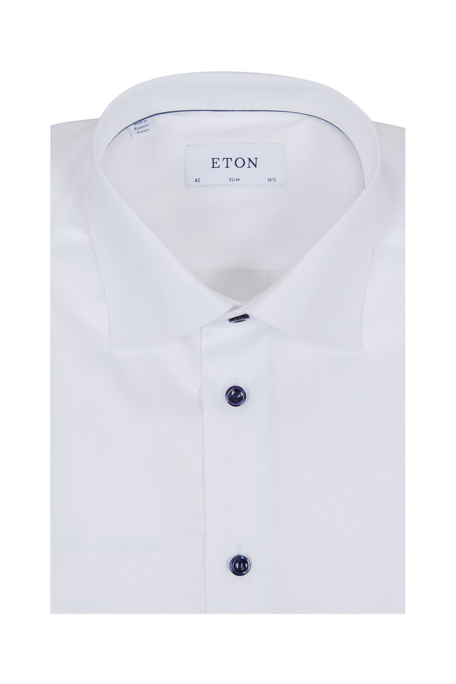 fitted lace wedding dress Eton Slim Fit White Twill Evening Shirt Men's 17