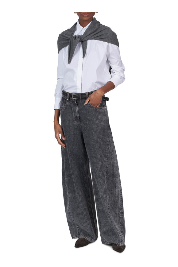 Brunello Cucinelli Charcoal Gray Prince Of Wales Wide Barrel Leg Jean - view 5