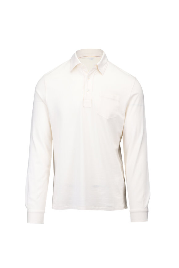 Ralph Lauren Purple Label Washed Cream Piqué Polo Shirt - view 1
