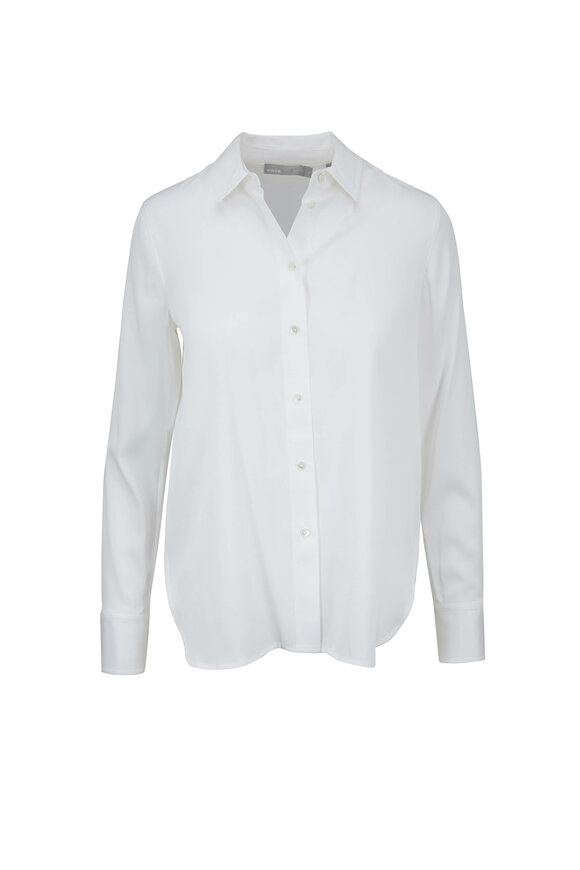 Vince White Stretch Satin Slim Fit Blouse