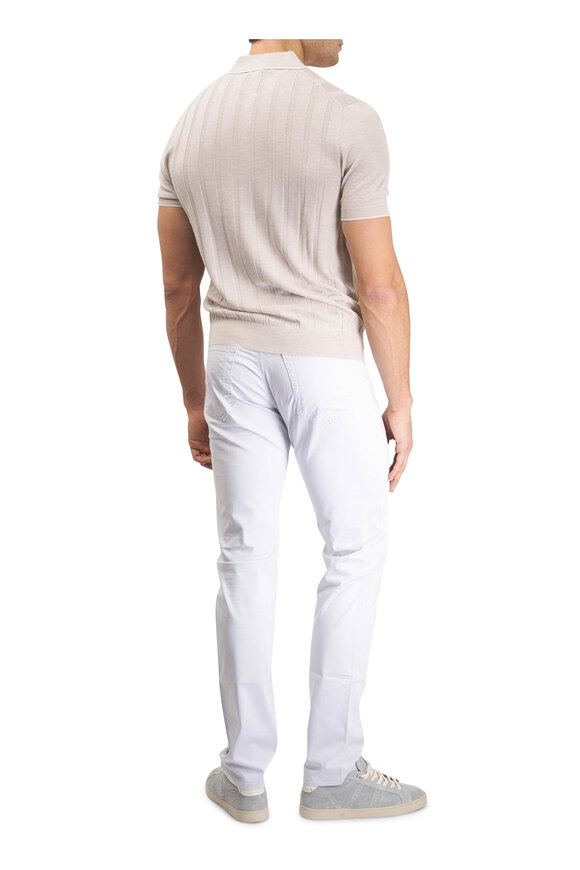 Patrick Assaraf Drop Needle Tipped Grainy White Wool Polo - view 4